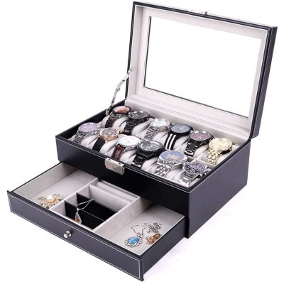 Hlake Watch Box Portable Male Female with Glass Transparent PU Leather Double Jewelry Box High-end 12 Watch Box Jewelry Jewelry Necklace Box Craft Gift Storage Display Box Color : Black - B3R1NM2ML