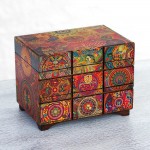 NOVICA Decoupage Wood Jewelry Box Chest of Drawers Huichol Portal' - BW32EH4NE