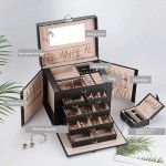 REDSHORE Makeup Jewelry Organizer Pu Leather Five-Layer Double Drawer Large Capacity Storage Box Princess Cosmetic Display Boxes for Women Black - BWRZ9WQXF