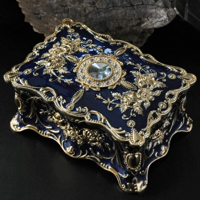 Slivy Vintage Rectangle Trinket Box Jewelry Holder Ornate Antique Finish Engraved with Two-Layer Treasure Organizer Case Unique Keepsake Gift Case for Home Decor White Color : Blue - BU7TN2Q07