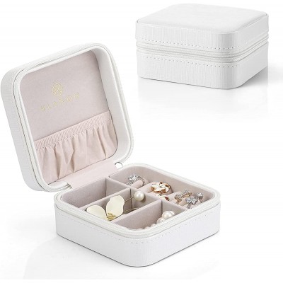 Vlando Small Jewelry Organizer Box ,PU Leather Travel Jewelry Storage Case Earrings Rings Necklaces -Best Gifts for Girls WomenWhite - B7W7JBBA4