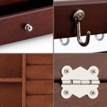A&A Large Solid Wooden Jewelry organizer Box with 3 Drawers Storage case Devices and Mirror for women Brown - B5PJNEAJD