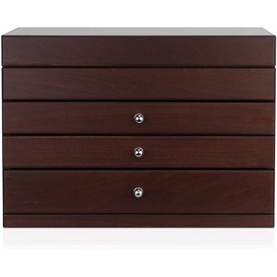 A&A Large Solid Wooden Jewelry organizer Box with 3 Drawers Storage case Devices and Mirror for women Brown - B5PJNEAJD