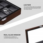 BEWISHOME Watch Box Organizer 12 Watch Case for Men Luxury Watch Display Case with Large Glass Window Ultra Smooth Faux Leather Interior Brown SSH12Y - B15KTH2FF