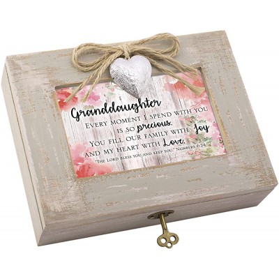 Cottage Garden Granddaughter Heart Love Natural Taupe Wood Locket Music Box Plays How Great Thou Art - BBTX4B4U5