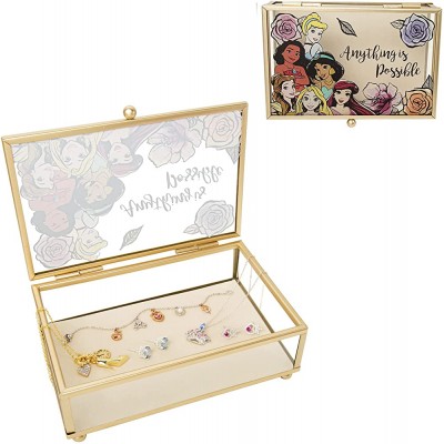 Disney Princess "Anything is Possible" Gold Trim Glass Jewelry Box Officially Licensed - BBGRBSFV1