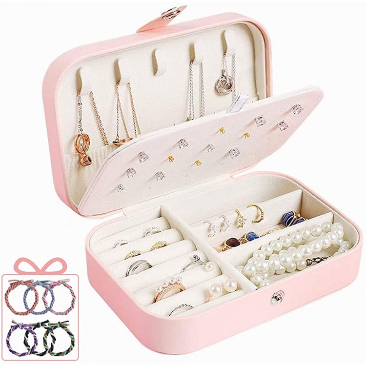 DREAM&GLAMOUR Travel Jewelry Case,Double Layer Jewelry Travel Box,Travel Jewelry Case Gift for Women,Girls with 6pcs Bracelets Gift（Necklace Earring Rings Sparkle） - BSMZBK54L