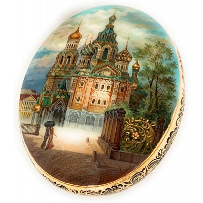 Exclusive decorative jewelry box Russian lacquer miniature "St. Petersburg",gold leaf. Made of papier-mache Fedoskino.Home decor.Handmade in Russia. - B3GTI7F57