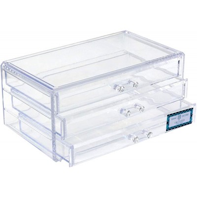 Isaac Jacobs Clear Acrylic 3-Drawer Stackable Jewelry Organizer Cosmetic & Makeup Case with 3-Drawer Trays Made for Bedroom Bathroom Countertop & Dresser - BPJK6T8M9