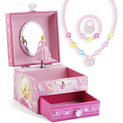 Kids Musical Jewelry Box for Girls with Drawer and Jewelry Set with Cute Princess Theme Beautiful Dreamer Tune Pink - BHT7UJGY4