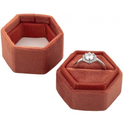 Koyal Wholesale Velvet Ring Box Hexagon Vintage Wedding Ceremony Ring Box with Detachable Lid 2 Piece Engagement Ring Box Holder Modern Proposal Idea Rust - BD5GFQ790