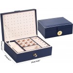 MTGOCHA Jewelry Box for Women 3 Layer Jewelry Organizer Large Earring Organizer with Leather Removable Jewelry Storage Case Holder for Earrings Rings Necklace Bracelets Navy Blue - BMT80NGO1