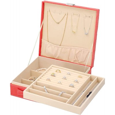 Shop LC Jewelry Organizer Box for Women Faux Velvet Tarnish 2 Layer Orange Storage Case - B82NWV5ZI