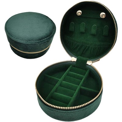 Small Round Velvet Jewelry Box Organizer Display Case For Women Travel Storage Green - BX56EWGPU