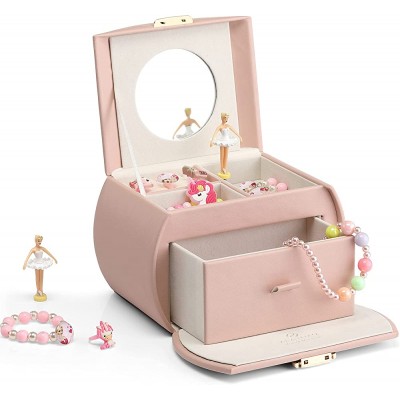 Vlando Girls Ballet Music Jewelry Box-Includes Random Stickers for Gift-Leather Half Moon Jewelry Box is Ideal for Bedroom Decoration or Birthday Gifts for Girls Christmas Gifts Pink - BVHEIETCU