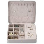 Vlando Jewelry Box Organizer for Necklaces Earrings Rings Brackets Storage Space-Saving Flat Size for Long Vocation Travel Grey - BJD3DXHEH