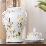 Ceramic White Vase Decorative Ginger Jar for Home Decor Chinese Porcelain Urn Jars with Yellow Flower and Birds Pattern Glossy Temple Jar Centerpiece Size : Small - BBK88O4K1
