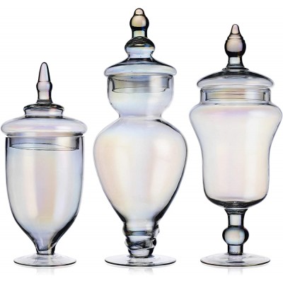 Classic Home Kit Set Of 3 Luster Iridescent Glass Apothecary Jars Elegant Storage Jars Decorative Spa Wedding Candy Organizer Buffet Containers Home Decor Vase Organizers - BKSN6KQME