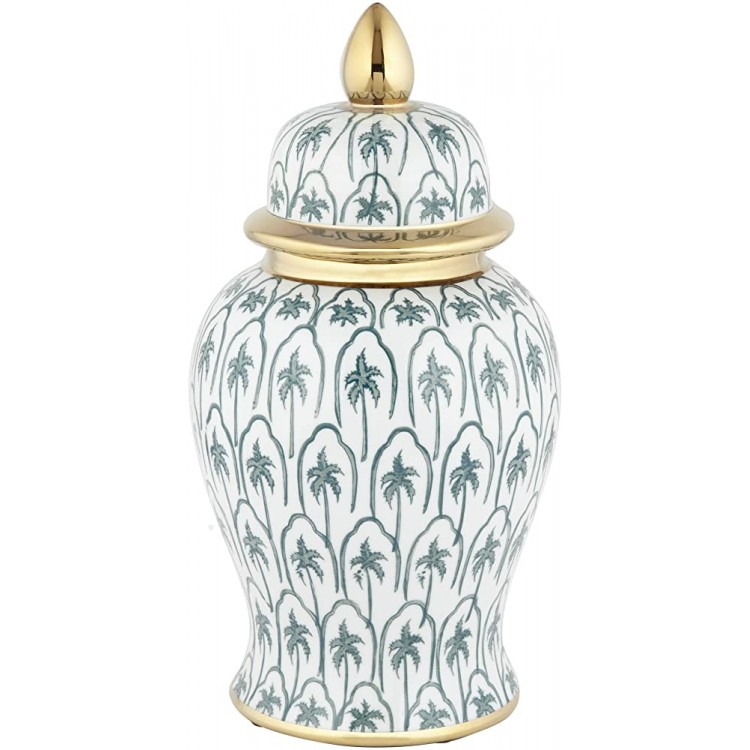 Dahlia Studios Palm Tree White and Green 14 1 2 H Decorative Jar with Lid - BDGJ63ZZB