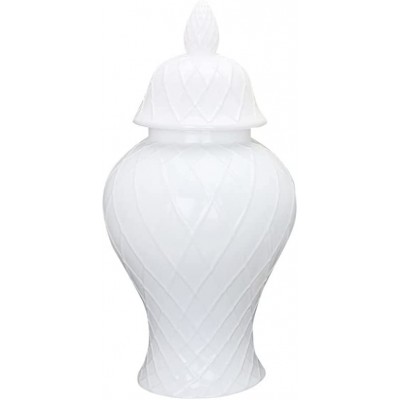 Decorative Ceramic Ginger Jar with Lid Diamond Pattern Geometric Jar Decoration Temple Jar Porcelain White Flower Vases for Home Decor Size : Small - BOP930S8F