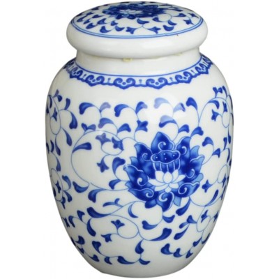 Festcool Blue and White Porcelain Floral Ceramic Tea Storage Covered Jar Container Decorative 4.5 - BH0YHKPDT