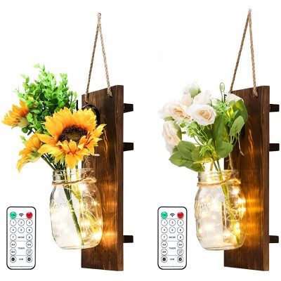 Fuairmee Mason Jar Sconces Wall Decor Set of 2 Sunflower and Rose Rustic Wall Sconces Mason Jar Sconces Timer Led Fairy Lights and 2 kinds of Flowersfor Home Kitchen Living Room Farmhouse House Decorations Lights - BX972VI7T