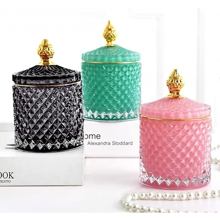 Glass Decor Jar with lid Candy Jar Candle Jar Jewelry Box Vanity Canister for Hairbands Qtips Black - BFOI9C77Y