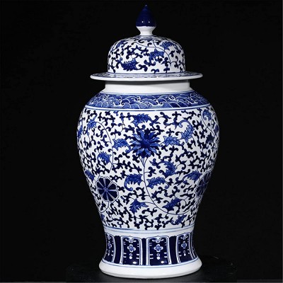 KORANGE Blue and White Ginger Jar Ginger Jars for Home Decor Decorative Jar Temple Jar Ginger Vase Porcelain Jar Oriental Vases Color : Blue Size : Height 46 cm 18 inches - BSJ55EPV1