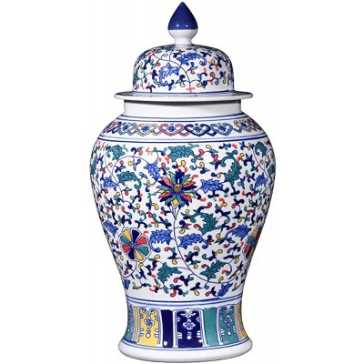 KORANGE Blue and White Ginger Jars Decorative Jars for Home Decor Ginger Jar Vase Temple Jar Oriental Vases Porcelain Jar Vase with Lid Color : Green Size : Height 15 inches - BT608CZVC