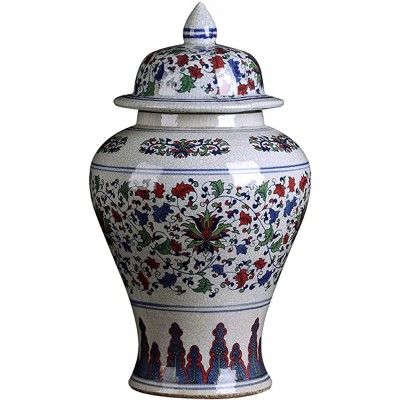 KORANGE Blue and White Ginger Jars Temple Jar Porcelain Jar Decorative Jar Oriental Vases Ceramic Jar Ginger Vase with Lid Red Green Floral Print Size : Height 38 cm 15 inches - BCRRFHPL4