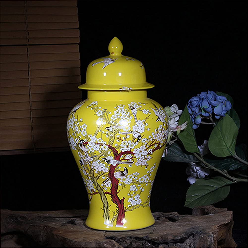 KORANGE Ginger Jars Temple Jar Decorative Jars Porcelain Vase Ceramic Jar Ginger Jar Vase Color : Yellow Size : Height 17.7 inches - BG6IZEE5W