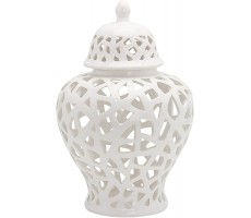 MagiDeal 11" Decorative Porcelain Jar Glazed Hand Painted White Hollowed Out Ceramic Vase with Lid Centerpiece Ginger Jar Asian Decor - BCZG3N1VK