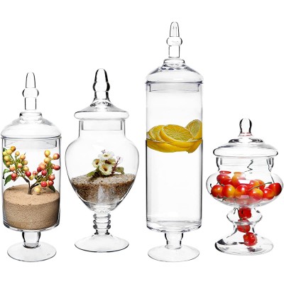 MyGift 4 Piece Set Clear Glass Apothecary Jars with Lids Bathroom Decor Candy Buffet Wedding Centerpiece Decorative Jar - B2CCCBXUX