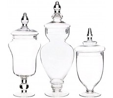 Palais Glassware Clear Glass Apothecary Jars Wedding Candy Buffet Containers Large Clear Set of 3 - B5BJ2GGU2