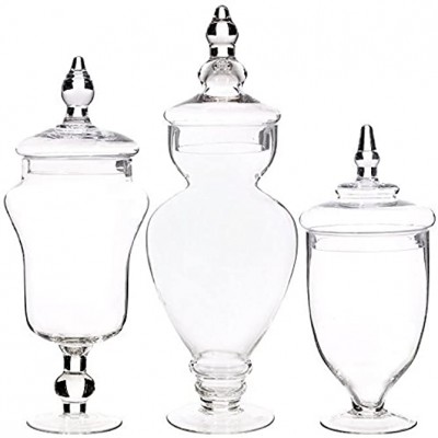 Palais Glassware Clear Glass Apothecary Jars Wedding Candy Buffet Containers Large Clear Set of 3 - B5BJ2GGU2