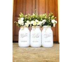 Set of 3 5 or 5 Your Choice Pint or Quart Size Rustic Farmhouse Style Hand Painted and Distressed Mason Jar Bathroom Accessories Set Your Choice of Jar Colors Silk Flowers Optional - BGYZ4CQM3