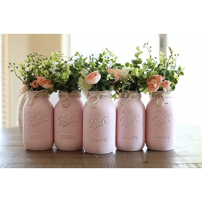 Set of 5 Your Choice Pint or Quart Size Rustic Farmhouse Style Hand Painted and Distressed Mason Jar Centerpiece Set Your Choice of Jar Colors Silk Flowers Optional - B85J1YF7G