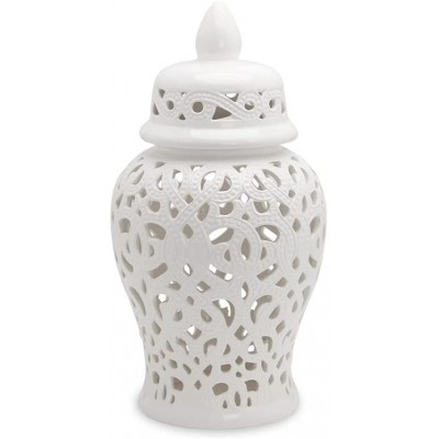 Slow time White Retro Temple Jar Ginger Jar with Lid Decorative Vase Carved Lattice Ceramic Ginger Jars Home Decor Table Decor Size : Large - BGDODOVWO