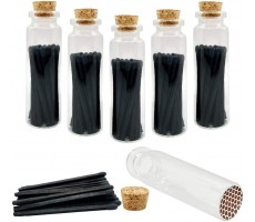 Thankful Greetings All Black 2" Safety Matches | 6 Glass Bottles Each with Cork Top Striker & 20 Matchsticks 120+ Total | Decorative Unique & Fun Artisan Set for Your Home Gifts & Events - BLKK54G7G