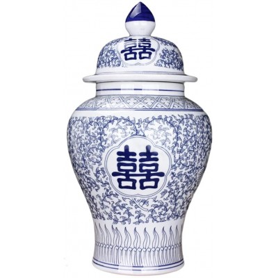 XGURWSVX China Ming Style Jingdezhen Ceramic Ginger Jar with Lid Decorative Double Happiness Temple Jar Vase Blue & White Floral Decorative Storage Container - BRBUTPMWJ
