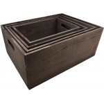 4 Pack Storage DIY Wood Crates Cutout Handles Decorative Nesting Wood Box for Storage Organization and Display Set of 4 Rustic Brown - BOASNZEPR