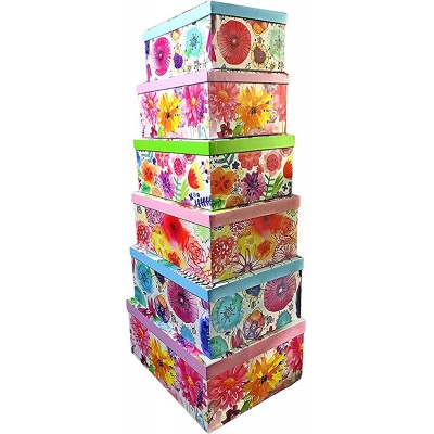 Alef Elegant Decorative Themed Nesting Gift Boxes -6 Boxes- Nesting Boxes Beautifully Themed and Decorated Perfect for Gifts or Simple Decoration Around the House! English Garden - BASE39JYS