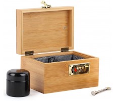 Bamboo Storage Box with Lock Combo Decorative box for Home Locking Bamboo Box with Glass Jar Medium - BW5POMYVK