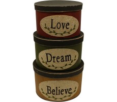 CVHOMEDECO. Oval Primitive Vintage Love Dream Believe Collectibles Cardboard Nesting Boxes Large 10-1 2 x 8 x 7 Inch Set of 3. - BCQKCJN9W