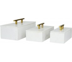 Deco 79 Glam Marble Box Stash Box Storage Box Decorative Boxes with Lids Stash Boxes S 3 12" 10" 8"W White - BZFDM3IAX