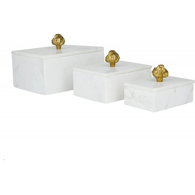 Deco 79 Glam Marble Box Stash Box Storage Box Decorative Boxes with Lids Stash Boxes S 3 9" 7" 6"W White - BKK0KP0IP