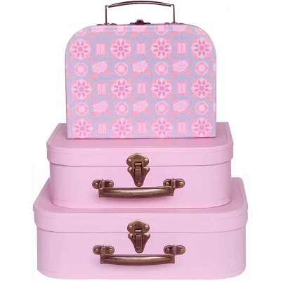 Decorative Storage Boxes Paperboard Suitcase Boxes with Lids for Keepsakes Jewelry Hat & Book. Pretty Gift Box for Birthday Party Wedding or Women. Beautiful Decorations Boxes for Home. Comes in a Set of 3 with Vintage Design & Pastel Baby Pink - 