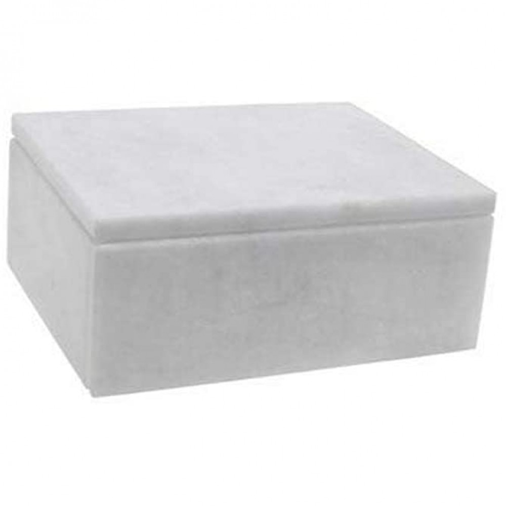 Decorative White Marble Box Stone Box with Lid Rectangular 5 Inch - BAV78LHCL