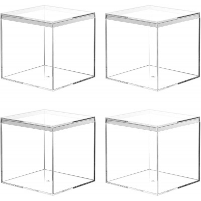 Kamehame Acrylic Boxes for Display 4 Pack Clear Plastic Square Cube 3.9x3.9x3.9Inch 100x100x100mm Small Acrylic Box with Lid Candy Pill and Tiny Jewelry Storage Boxes Organize Containers - BCROMOKJO