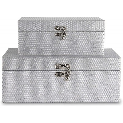MODE HOME Silver Glitter Wooden Jewelry Storage Boxes Decorative Treasure Boxes Set of 2 - B6JP4OVZ6
